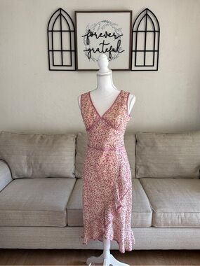 Dress U By Sharon Y2K Pink Floral Ruffle Midi Dress Cottagecore Fairycore Size 8
